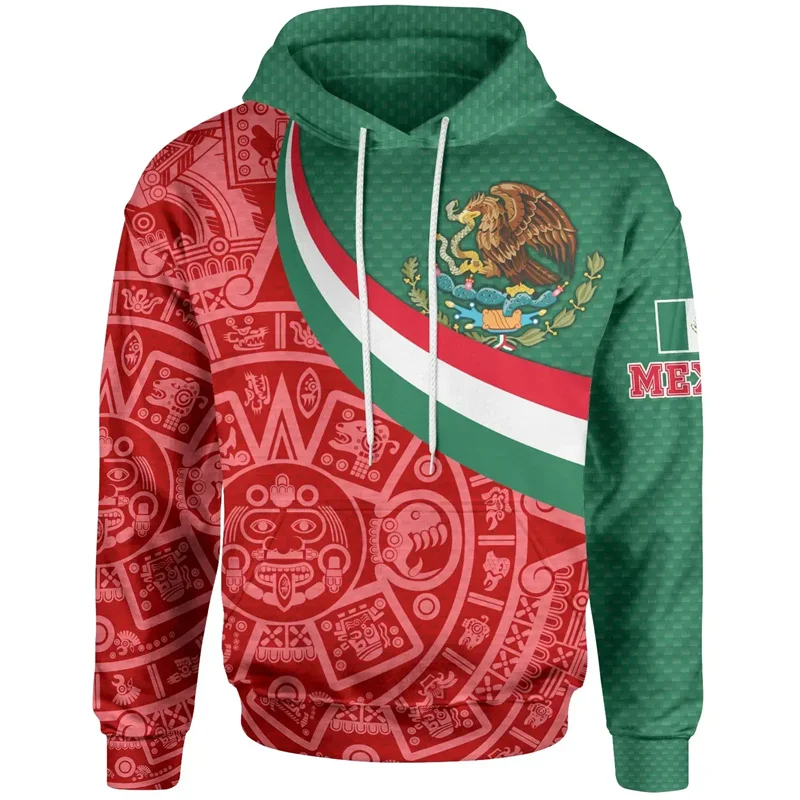 Vintage 3D Print Mexico Skull Aztec Warrior Hoodies Mexican Emblem Graphic Hooded Sweatshirts Kid Fashion Pullover Mens Clothing