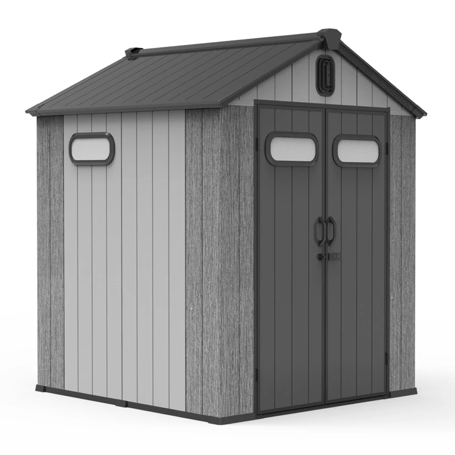 6X6 FT Outdoor Resin Storage Shed, Waterproof Plastic Garden Shed with Lockable Door, Windows and Vents, Outside Storage Tool S