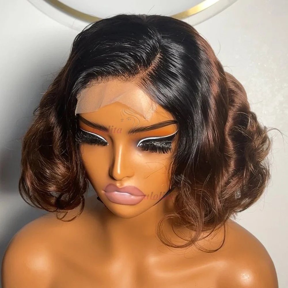Ombre Chotolate brown Loose Bouncy Wave 4x4 HD Lace Closure Human hair Wigs 100% Vietnamese Hair Wear and Go Glueless Curly Wig image 2