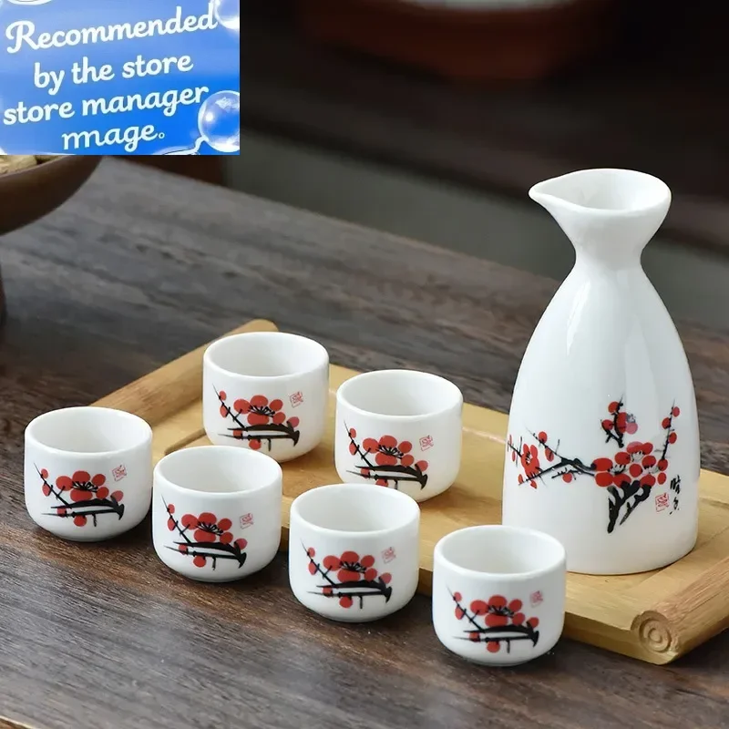 7Pcs Ceramics Chinese Style Sake Pot Cups Set  Home Kitchen Office Flagon Liquor Cup Drinkware Creative Barware Gifts 2025 New