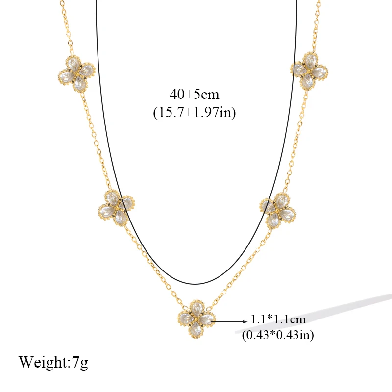 EILIECK 316L Edelstahl Weißer Zirkonia Blütenblatt Halskette Armband Ohrringe Set für Damen Neuer Trendschmuck Partygeschenk – Detail 8