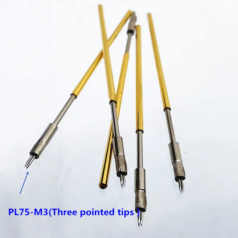100PCS/pack PL75-M3 Triple Pointed Spring Test Pin Outer Diameter 1.02mm Length 38.35mm Fixture  Fixture ICT Testing