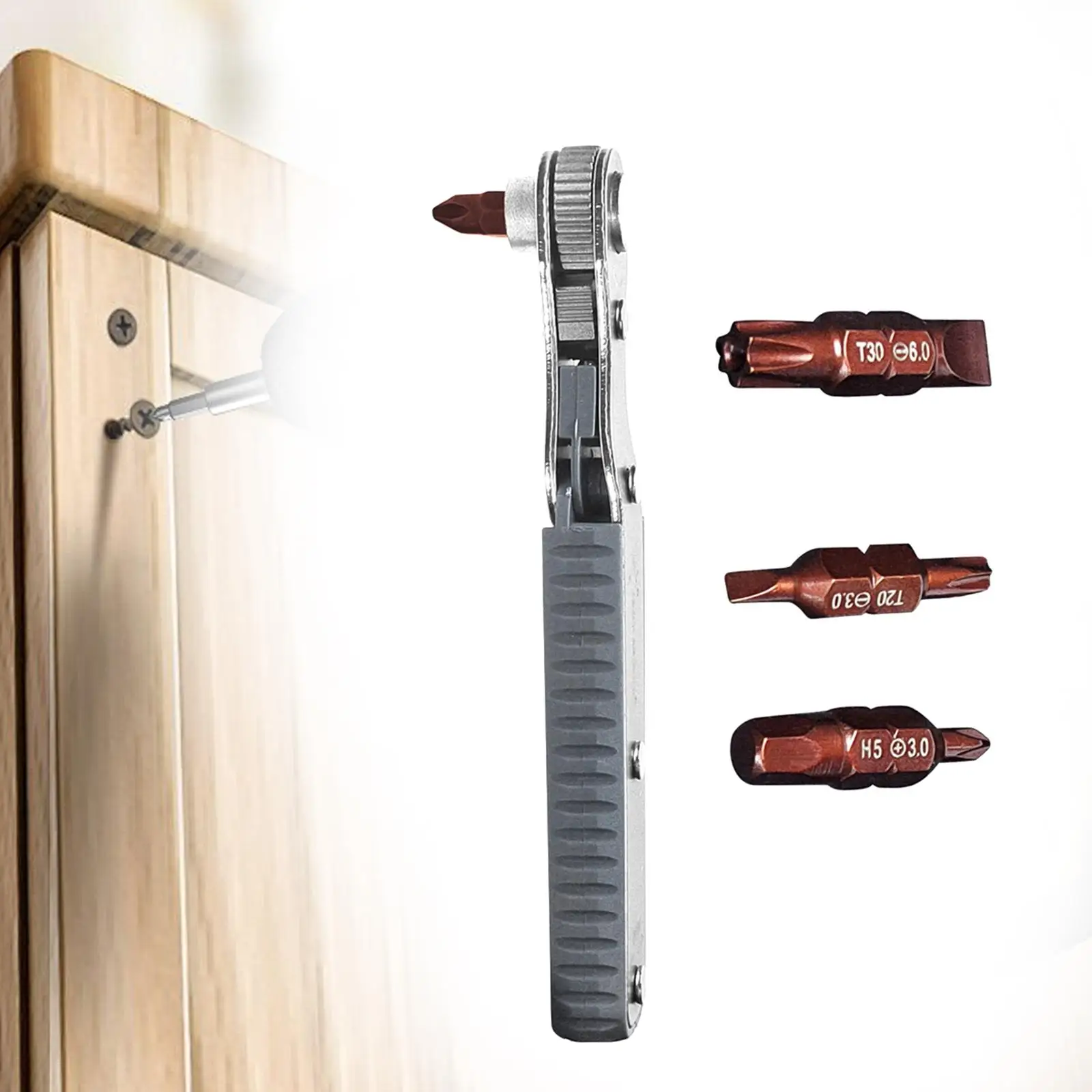 

Bidirectional Ratchet Screwdriver Wrench Ratchet Screwdriver Set 1/4 Ratchet Screwdriver with Drive Bits Portable for DIY Use