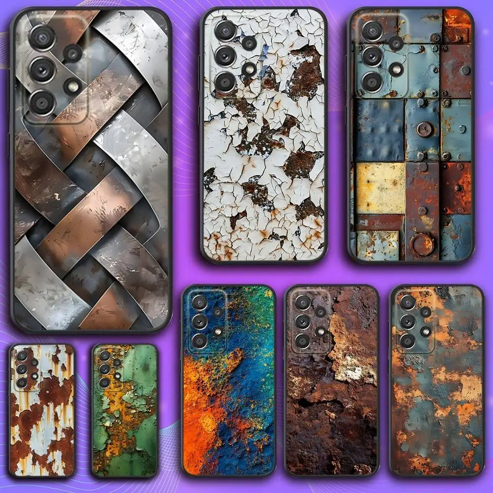 

R-Retro Industrial Rusty Phone Case For Samsung S 25,24,23,22,30,21,10,9,Ultra,Plus,Lite,FE,4,5 G Soft Black Case