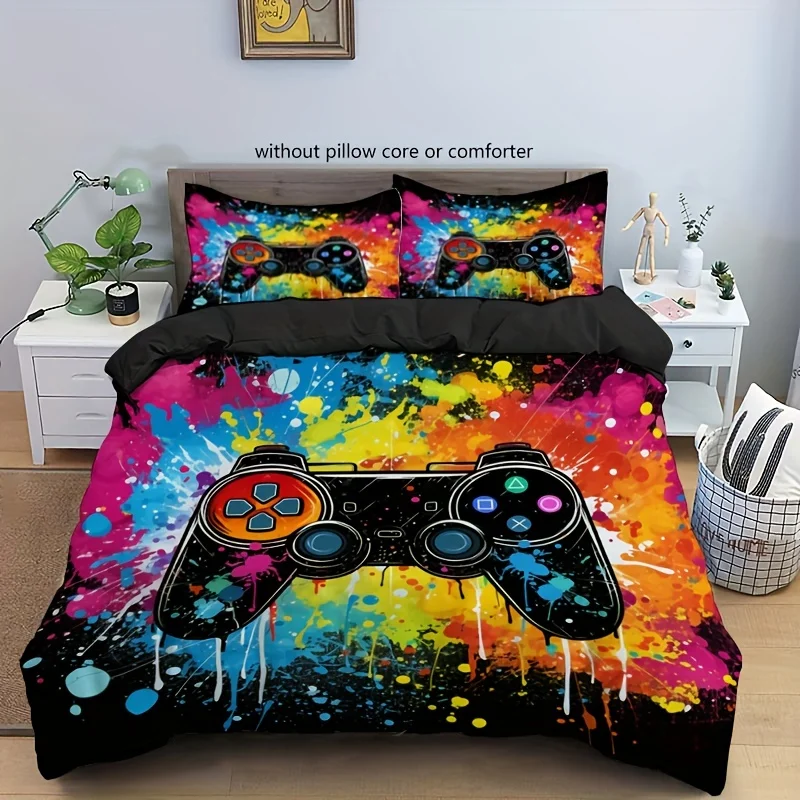 Fashion Duvet Cover Set Doodle Game Controller Print Bedding Set Soft Comfortable Breathable Duvet Cover For Bedroom