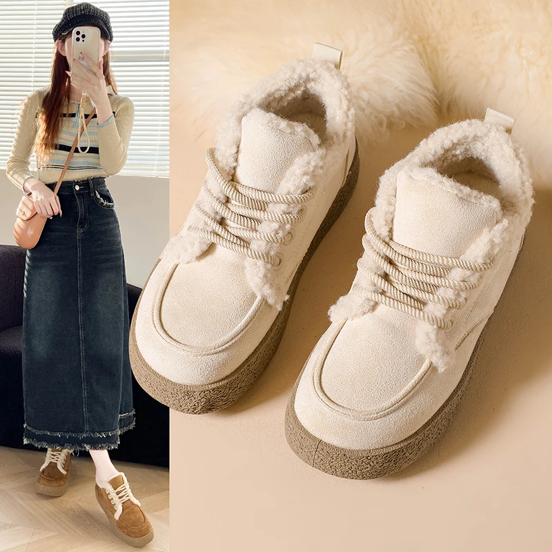 

High-top Cotton Shoes for Women Plush Warm Snow Boots Platform Sneakers for Women Comfort Fluffy Fur Women's Shoes Zapatos Mujer