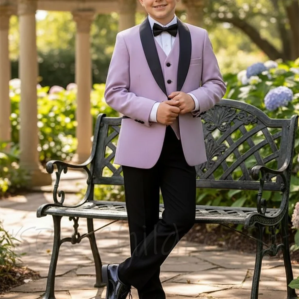 Luxury Boy's Suit Wedding Set Elegant Shawl Lapel Single Breasted Customized Child Clothing Three Pieces(jacket+Vest+Pants)