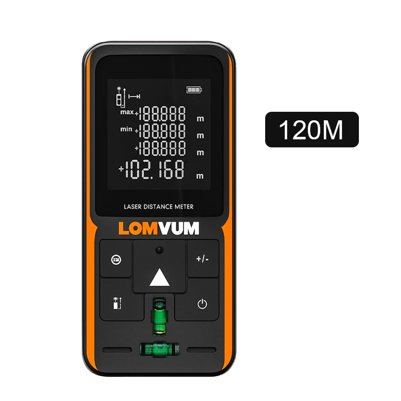 

LOMVUM 120m Laser Meter Digital Tape Bubble Leveling Distance Meter Rangefinder Built Measuring Tools Metro Range Finder