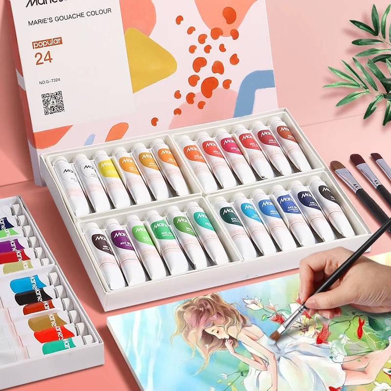 

Набор гуашевых красок Мари, 24/36 цветов x 12 мл, тюбики 0,4 жидких унции, пигмент на водной основе для холста, поделки, живопись для взрослых