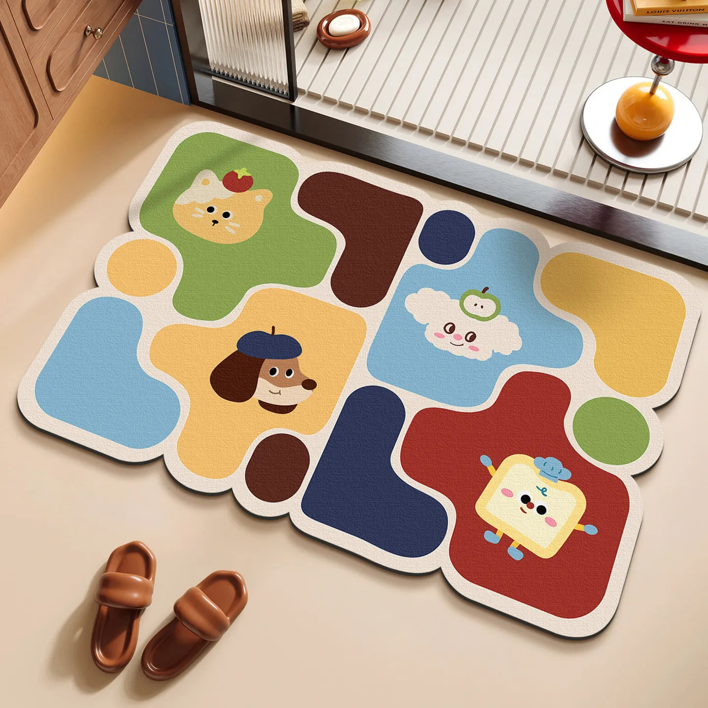 VIKAMA Summer Beach Ocean Puzzle Shaped Bath Mat Non Slip Washable Absorbent Rug Cartoon Jellyfish Shell Home Decor Mat