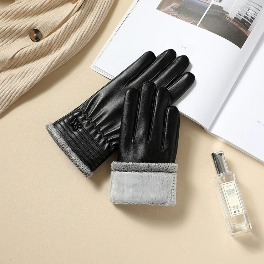 قفازات شتوية جديدة من جلد البولي يوريثان شاشة قابلة للمس قفازات قيادة دافئة كاملة الأصابع مقاومة للماء قفازات كاملة الأصابع للنساء #1
