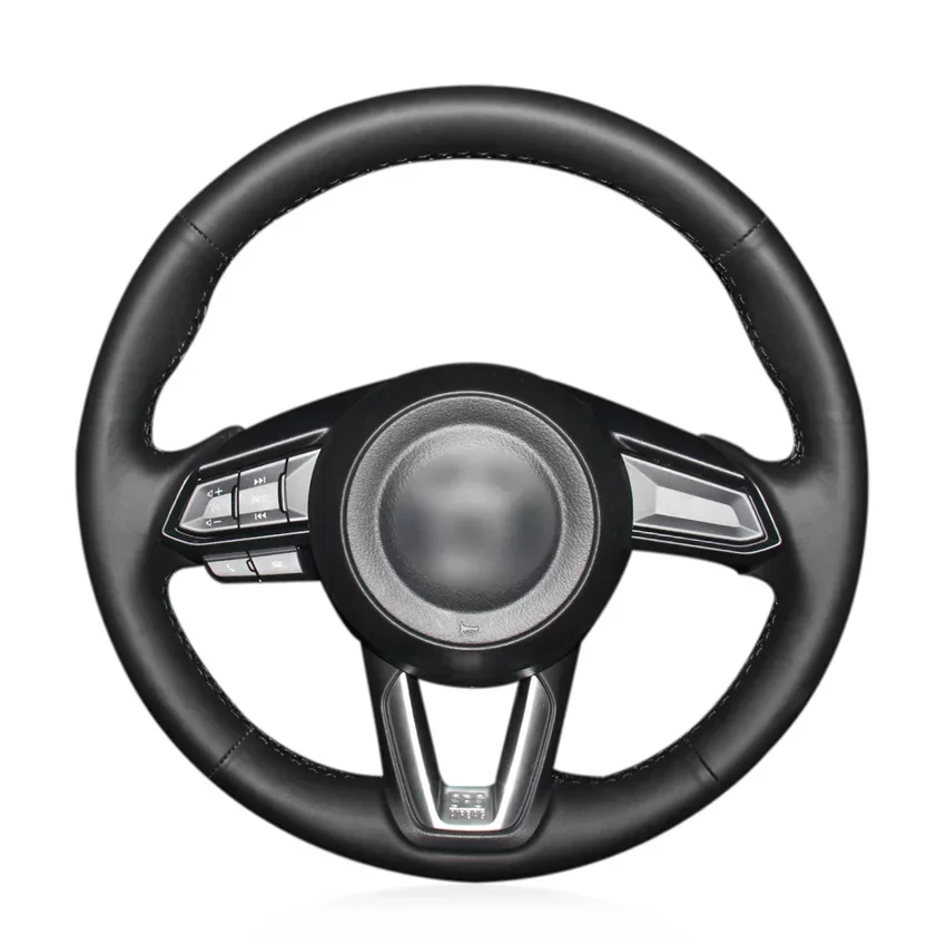 

DIY Hand-Stitched Non-slip Black Artificial Leather Steering Wheel Cover for Mazda 3 Axela 6 Atenza CX-5 CX-9 Interior Accessory