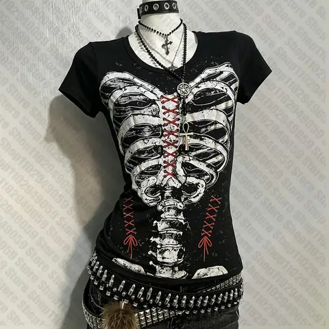 Grunge Clothes Y2k Tops Star Girl Y2k Top Goth Women's T-shirts Kawaii 90s Clothes Vintage Aesthetic Clothing T-shirt Kpop Emo