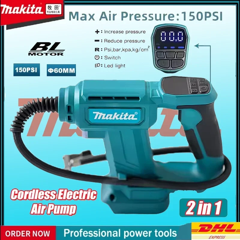 

Makita Cordless 2-in-1 Portable Air Pump Electric Car Tire Inflator Compressor Automatic 18V Battery Powered Inflatable Pump