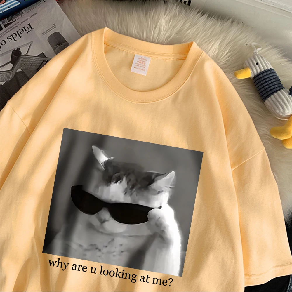 Cool Cat Photo Pattern Print Womans T-Shirt Cartoon Stylish Top Soft Basics Clothing Easy Maintenance Breathable T Shirts