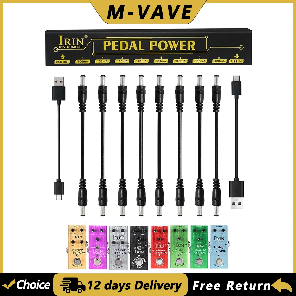 

IRIN PW-1 Блок питания для педали эффектов для гитары Разъем TYPE-C Независимый 8-канальный источник питания 5 В 2,1 А Запчасти для гитары Аксессуары