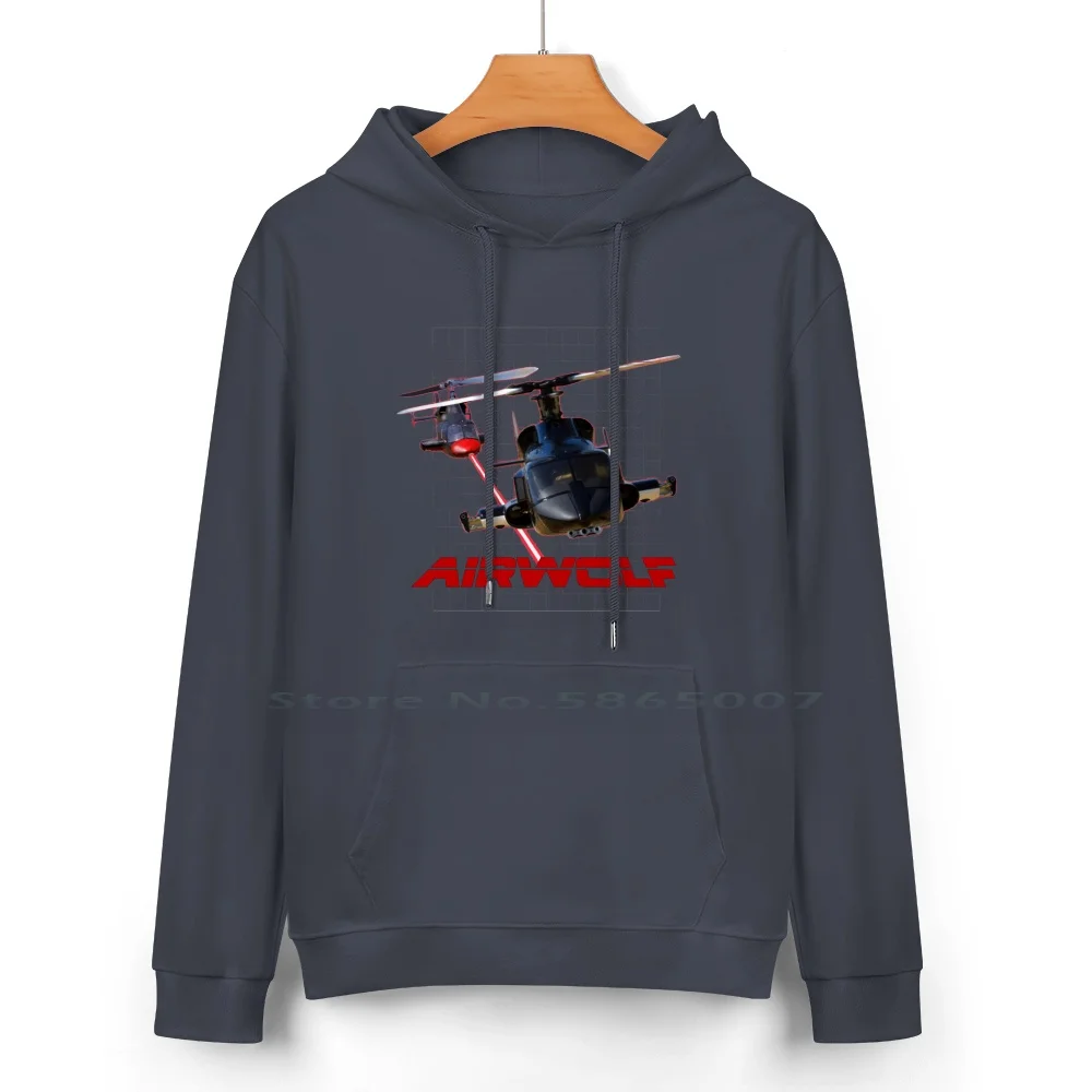 Airwolf Pure Cotton Hoodie Sweater 24 Colors Airwolf Helicopter Knight Rider Retro A Team Eighties Kitt Street Hawk 1980s Geek