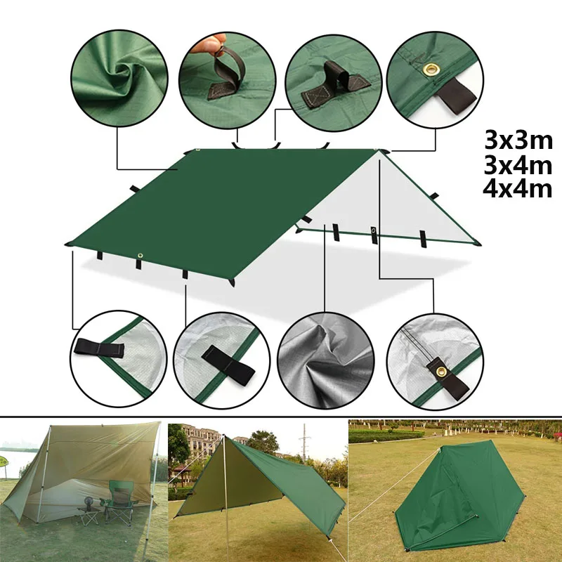 타프 서바이벌 태양 쉘터 쉐이드 캐노피, 야외 배낭 여행, 방수 캠핑 차양, 4x4m, 4x3m, 3x3m, 19 행잉 포인트 텐트 