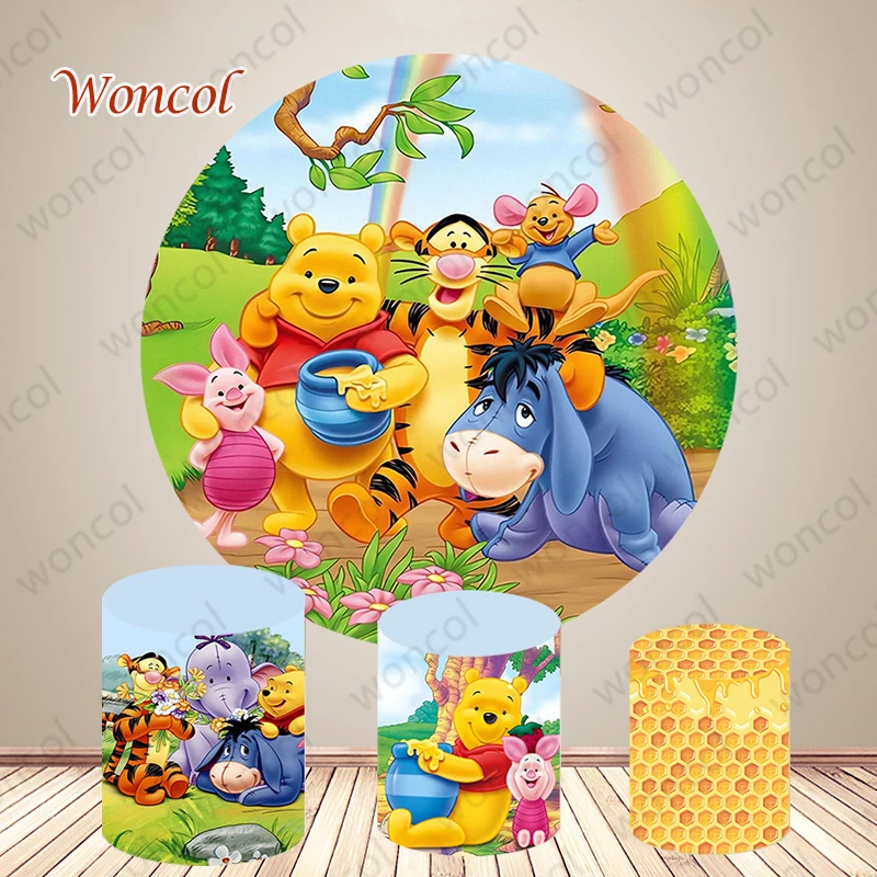 Winnie The Pooh Round Cover Pooh Tigger Piglet Roo Backdrop Winnie The Pooh Piglet Pooh Cylinder Cover Kid Birthday Decor Prop