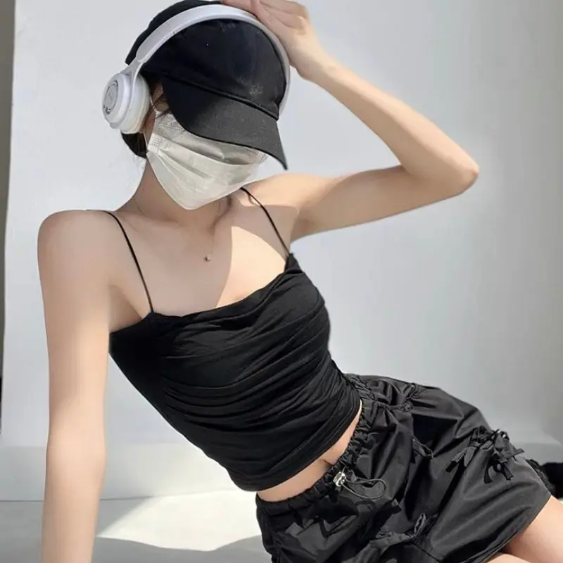 

Women Summer Seamless Sexy Camisole Vest Beautiful Back Comfort Padded Bralette Pleats Thin Shoulder Straps Tanks Tops Underwear