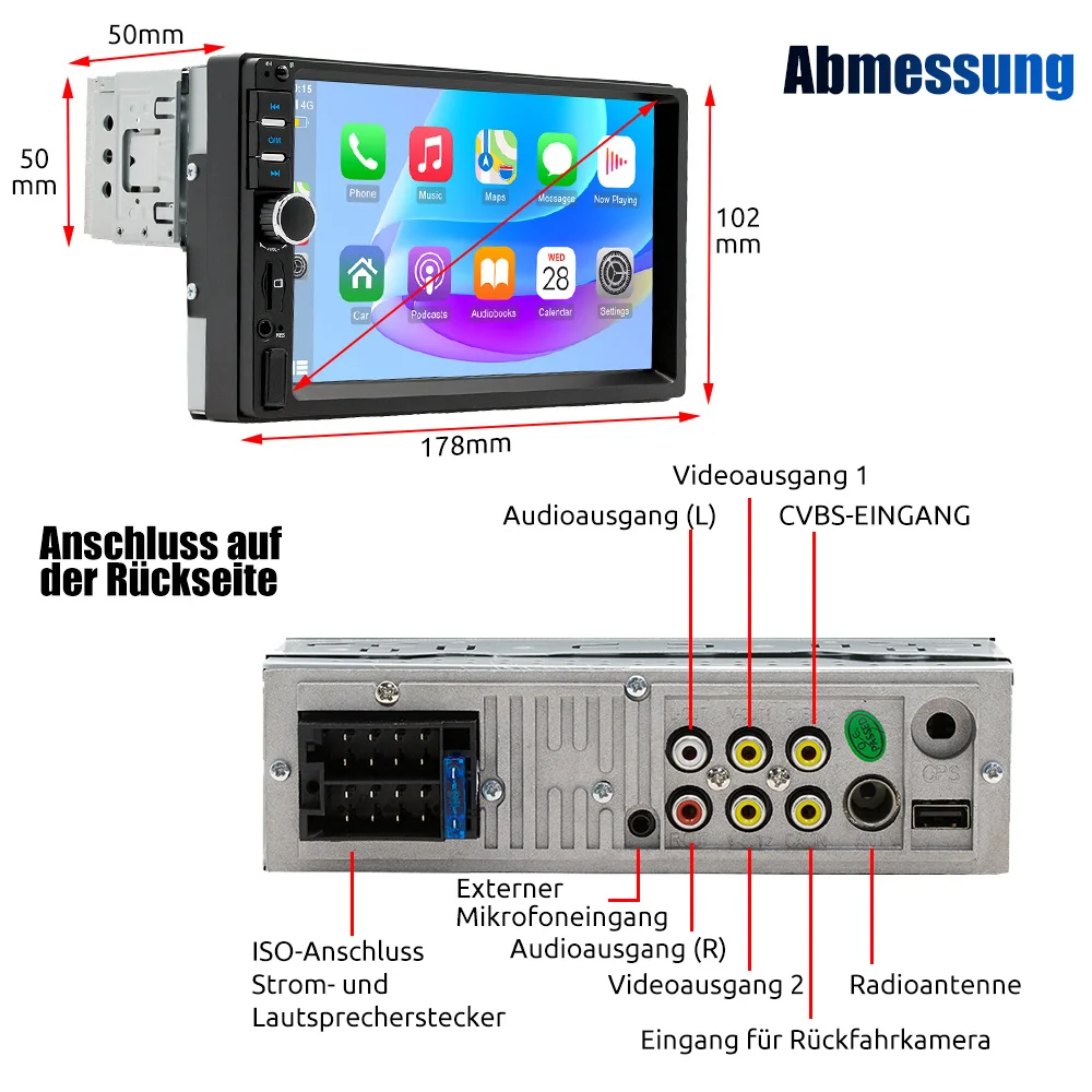 ESSGOO Carplay Android Auto 1 DIN 7 "راديو السيارة العالمي BT TF EQ USB AUX TF USB HD شاشة تعمل باللمس مشغل وسائط متعددة مع 7 ألوان #6