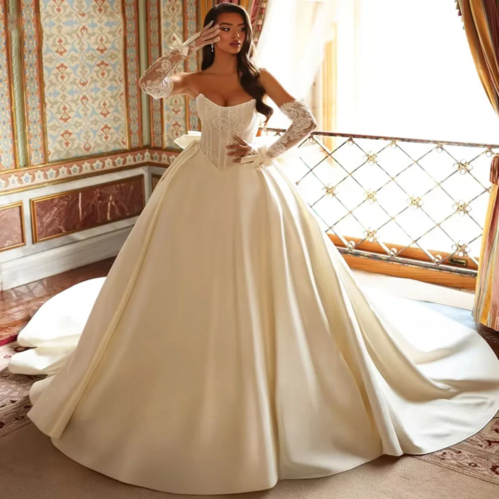 

Sweetheart Collar Women Wedding Dresses Off Shoulder Bride Gowns Mopping Length Engagement Banquet Vestidos De Noivas Customized