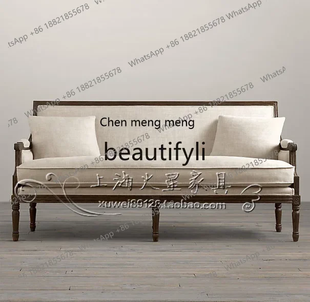 

D178 American rural retro solid wood living room fabric sofa single and double three-person European simple, leisure chair