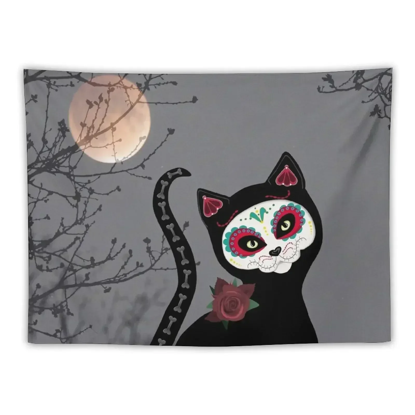 

Day of the Dead Cat Tapestry Tapete For The Wall Kawaii Room Decor Anime Decor Tapestry