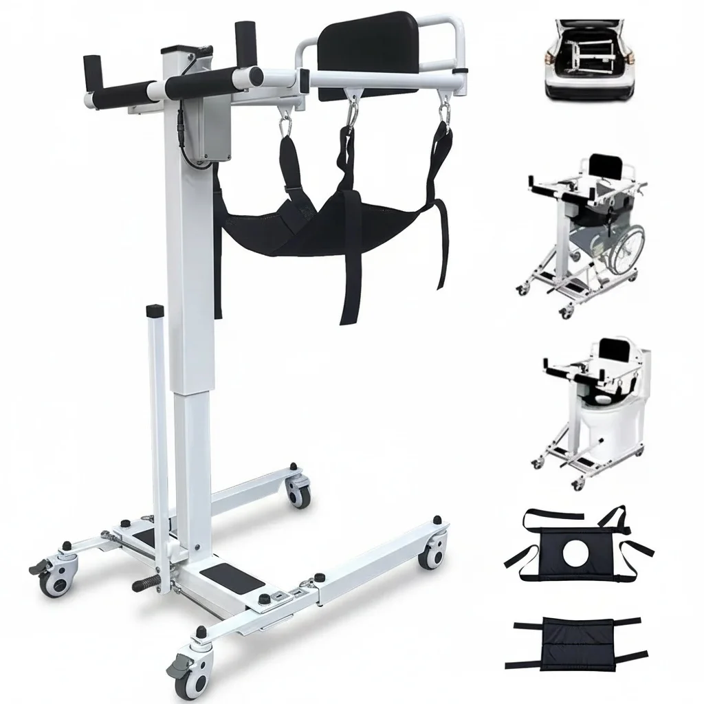 Chaise de transfert électrique, élévateur de patient pliable en fer, chaise de toilette et de bain pour soins à domicile 58x56cm, fournitures de mobilité pour personnes âgées