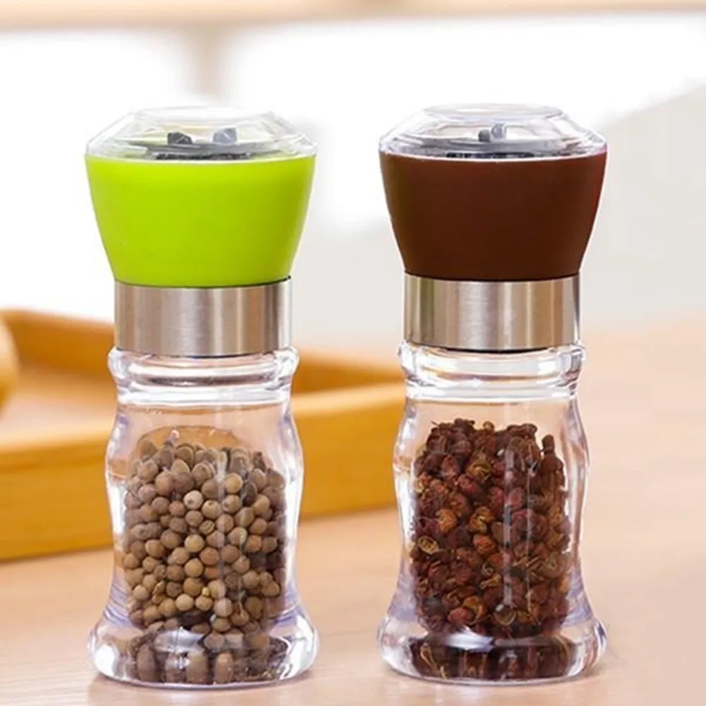 

2Pcs Stainless Steel Salt Pepper Grinder Spice Mill Manual Grinding Refillable Glass Jar Kitchen Cooking Tools