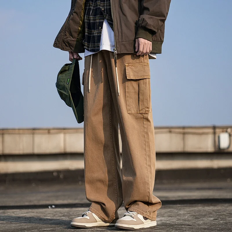 

Мужские повседневные брюки прямого кроя в японском стиле для весны и осени, рабочие брюки в стиле ретро, американские брюки для работы, длинные брюки для лесорубов