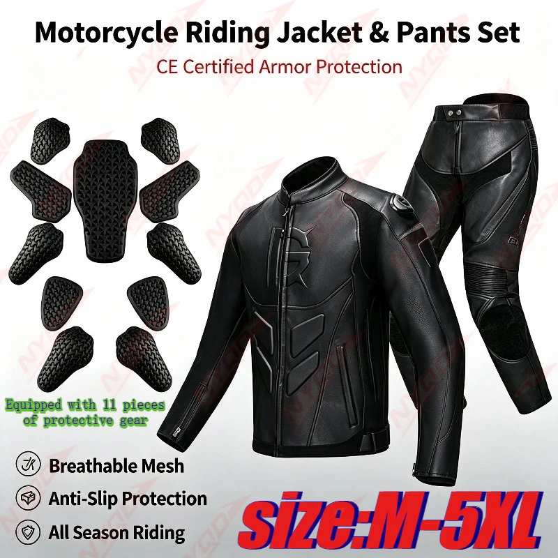 Motorcycle Riding Clothes Winter Racing Clothes Anti-drop Riding Pants Windproof Men Women Locomotive Leather Jacket Pants Set