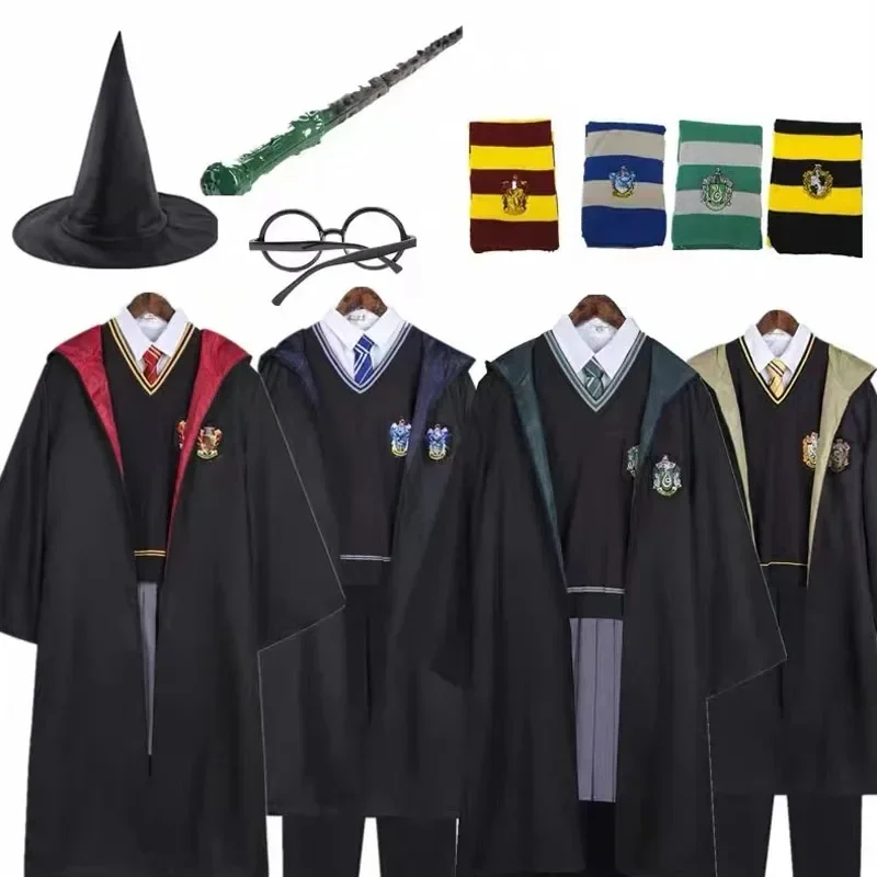 Children Men Women Wizard House Robe Cloak Cosplay Magic School Uniform Sweater Wand Master Pastor Granger Halloween Costume