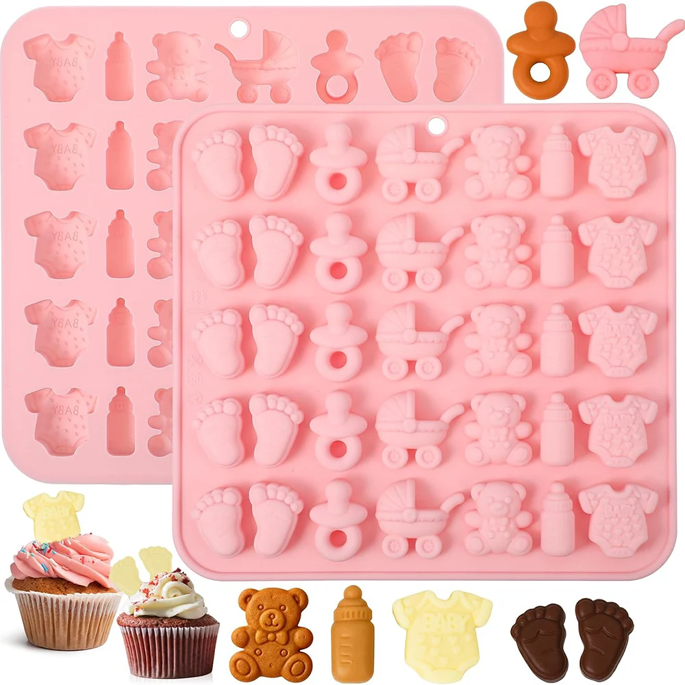 Molde de Chocolate para Baby Shower, molde de silicona para chupete de mono de bebé, moldes para pies de bebé, cunas para biberones, moldes de Chocolate de tamaño mordedido