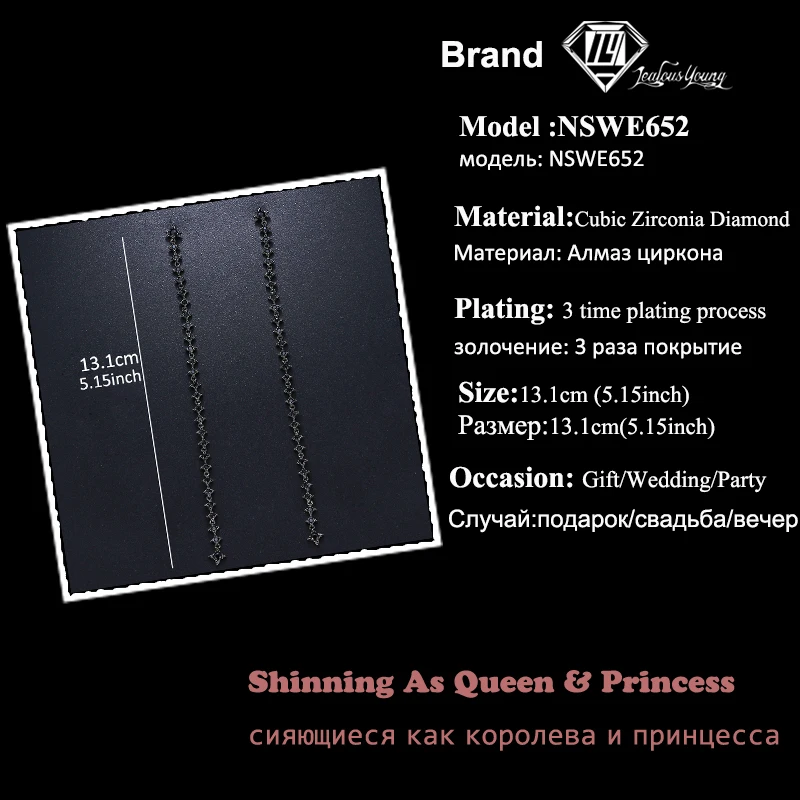 2018 Classic Long Zircon Drop Earrings For Women Luxury Wedding Earrings Black Gun Jewelry Gift brinco bijoux