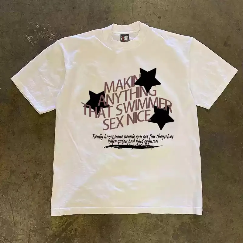 Unisex Vintage Star Text Collage Graphic T‑Shirt Men Women Retro Aesthetic Multi‑Layer Font Star Art Print Tee 100% Cotton Loose Streetwear Short Sleeve T Shirt.