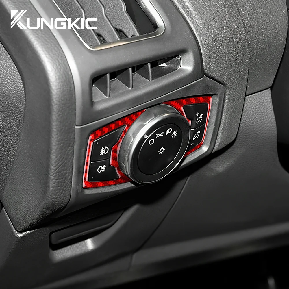 Real Soft Carbon Fiber For Ford Focus SE RS ST Focus MK3 Ecoboost 2015 2016 2017 2018 LHD RHD Car Headlight Button Accessories