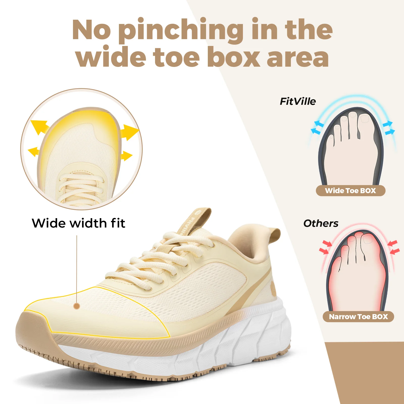 Fitville Wide Women's Sports Shoes Lightweight Walking Running Shoes for Women Casual Sneaker Breathable Arch Support Orthopedic