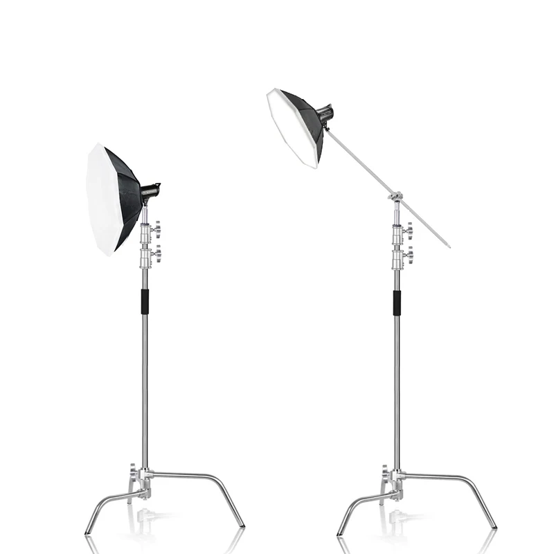 스테인리스 스틸 헤비 듀티 C 스탠드 1.5-3.3 미터 조절 가능한 사진 촬영용 튼튼한 삼각대 크로스바 포함