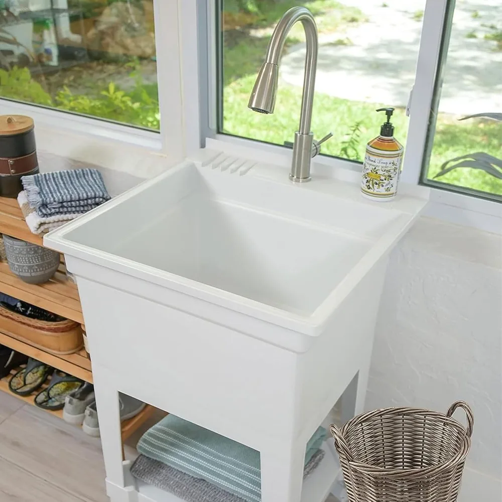 USA-Made Plastic Freestanding 24 in x 24-Inch UtilityTub Heavy Duty Compact Utility Sink Ideal for Workshop, Laundry Room