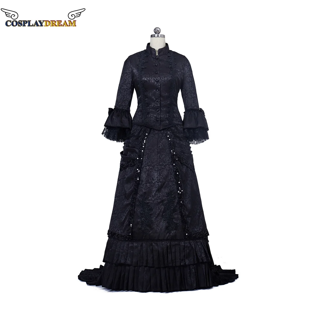

Medieval Victorian Vintage Costumes 1860s Civil War Southern Belle Ball Gown Dress/Gothic Bustle dresses Black Evening Dress