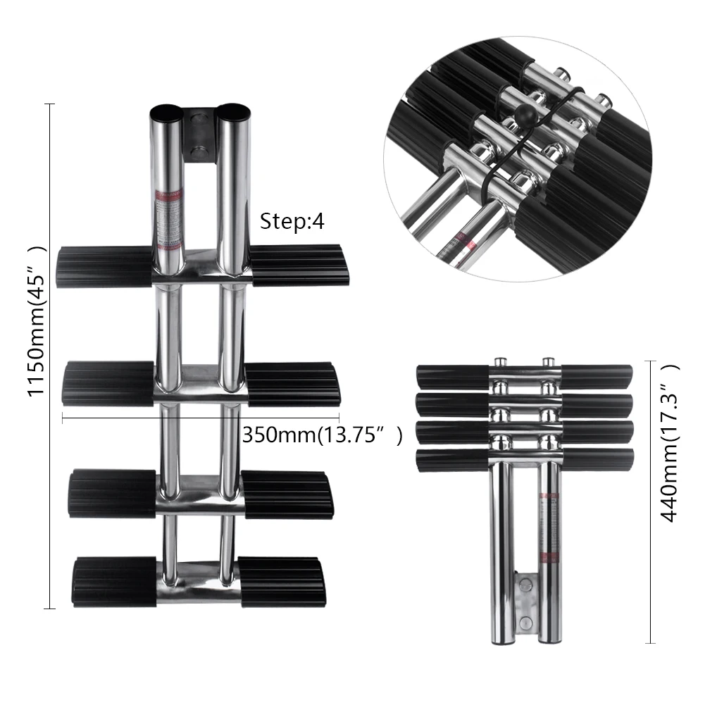 4 Steps Boat Ladder Stainless Steel Vertical Telescoping Transom Mounting Ladder Boat Accessories Marine