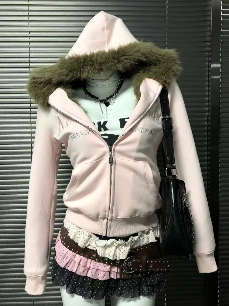 

Американская винтажная толстовка с капюшоном Subculture Y2k, женская куртка в стиле Харадзюку, зимняя гранж 2025, новые модные топы, эстетическое шикарное женское пальто