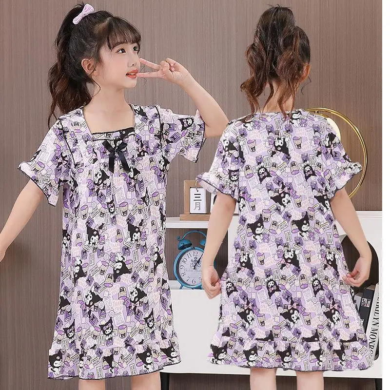 

Sanrios летнее ночное платье с короткими рукавами, новый стиль, модная домашняя одежда для девочек, удобная мультяшная моя мелодия, милая, тонкая, мягкая, комфортная