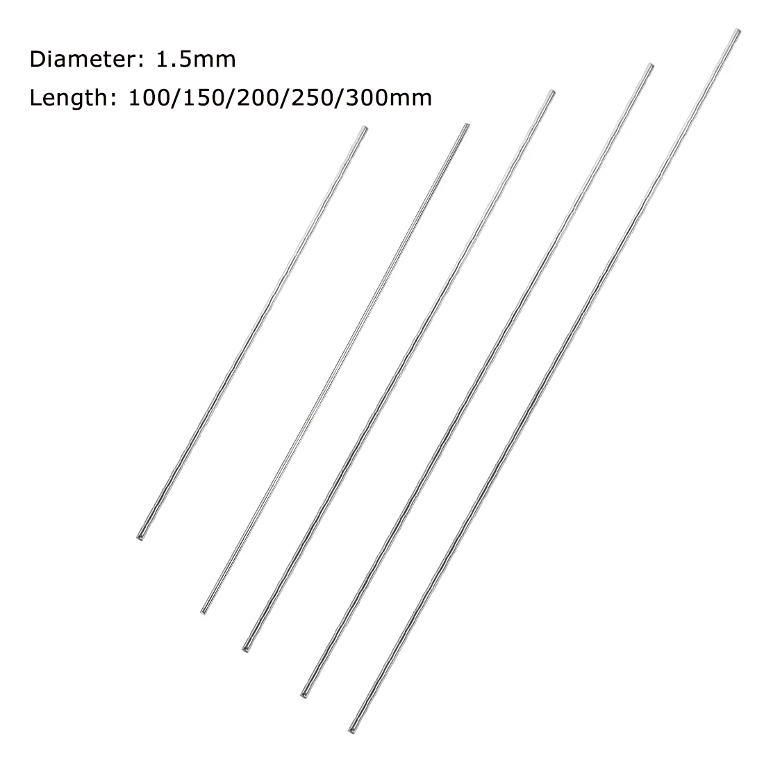 2Pcs 304 Stainless Steel Model Shaft Rod Diameter 1.5mm Solid Round Rod Bars 100/150/200/250/300mm Long for Gear Shaft DIY Craft