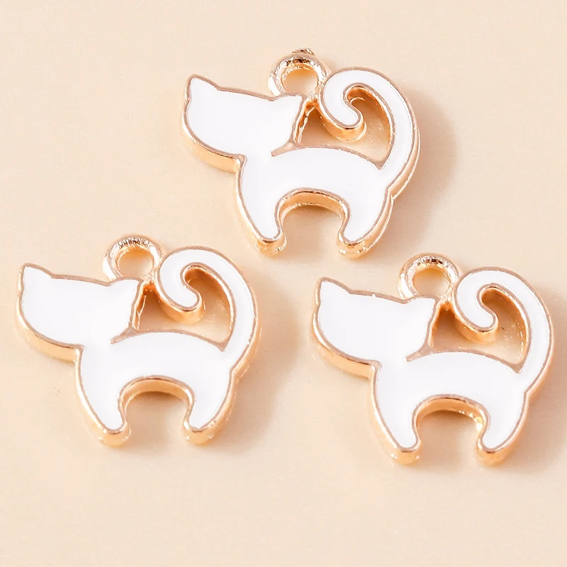 20 Stück 12x12mm Cartoon-Emaille-Tieranhänger Katzen-Charms für Schmuckherstellung, Ohrringe, Halsketten, Armbänder, DIY-Bastelbedarf – Detail 5
