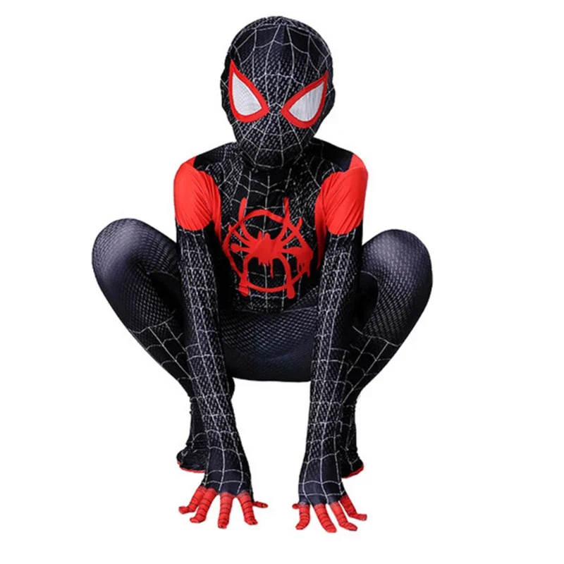 Miniso milhas morales longe de casa cosplay traje peter parker zentai spiderman traje super-herói bodysuit para crianças elastano