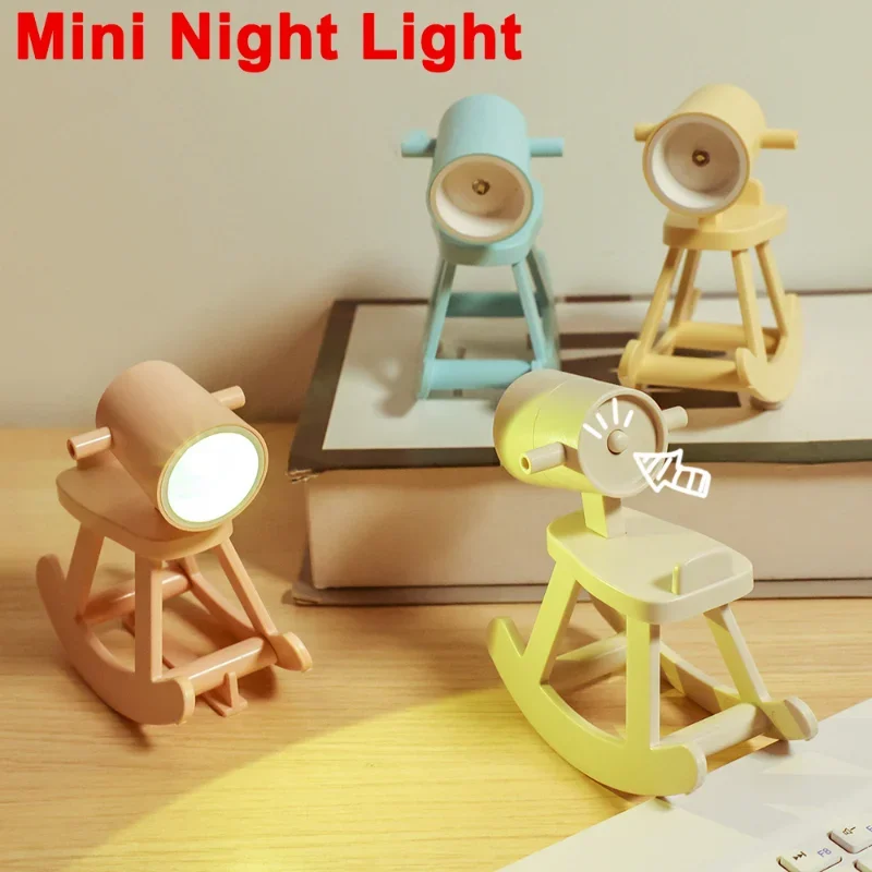 

Mini Rocking Horse Foldable Desk Lamps LED Night Light Desktop Ornament Book Light Kids Room Bedside Bedroom Decor Holiday Gifts