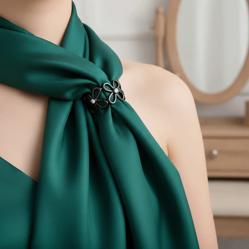 Gift Crystal Shawl Rings Clip Hollow Out Alloy Material Scarf Buckle Adjustable Flower Design Hijab Clip Decorative Use