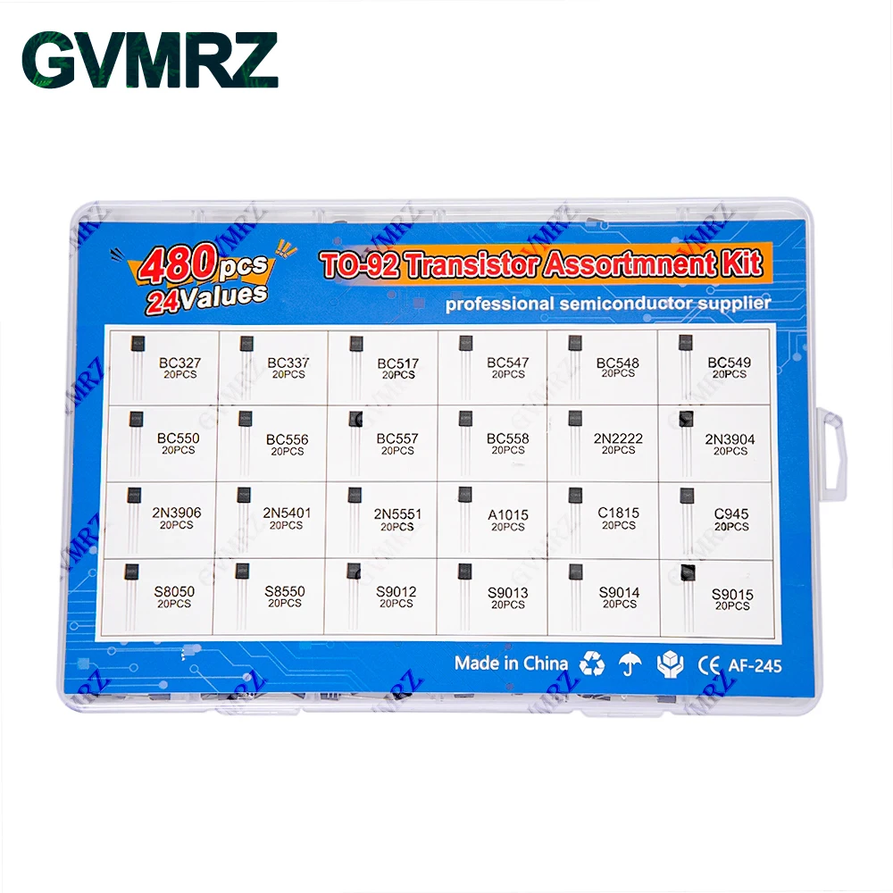 480PCS 24Values TO-92 Transistor Assortment Kit (2N2222/S8050/BC337 etc.) in Box for Arduino DIY Electronic Project